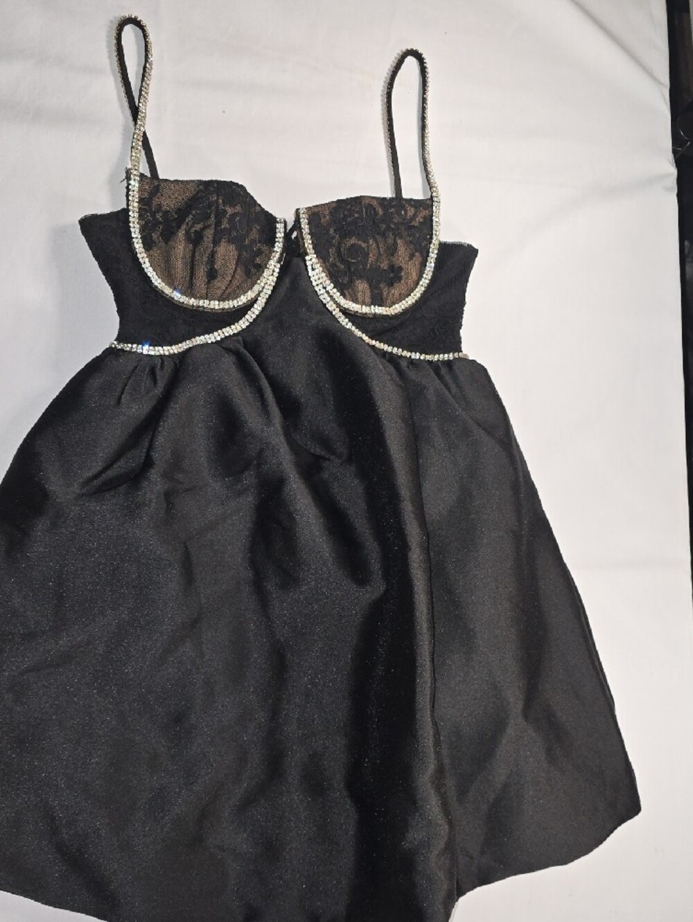 Self Portrait Black Taffetta Diamante Mini Dress - Picture 7 of 12